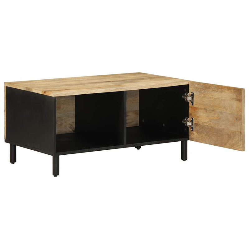 Couchtisch Schwarz 80x50x40 cm Raues Mangoholz