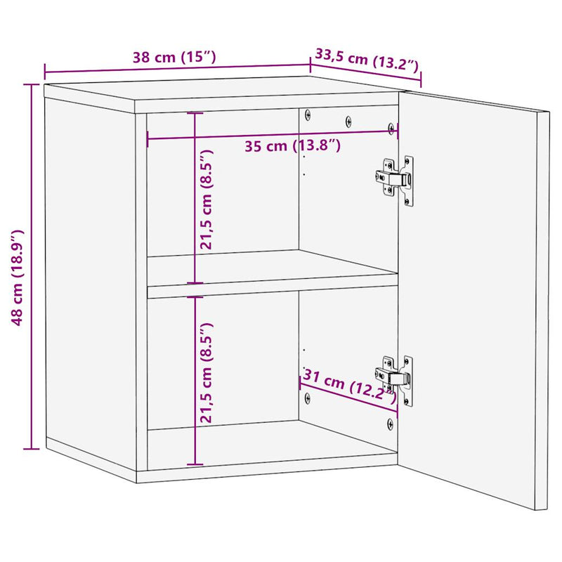 Bad-Hängeschrank Schwarz 38x33,5x48 cm Massivholz Mango