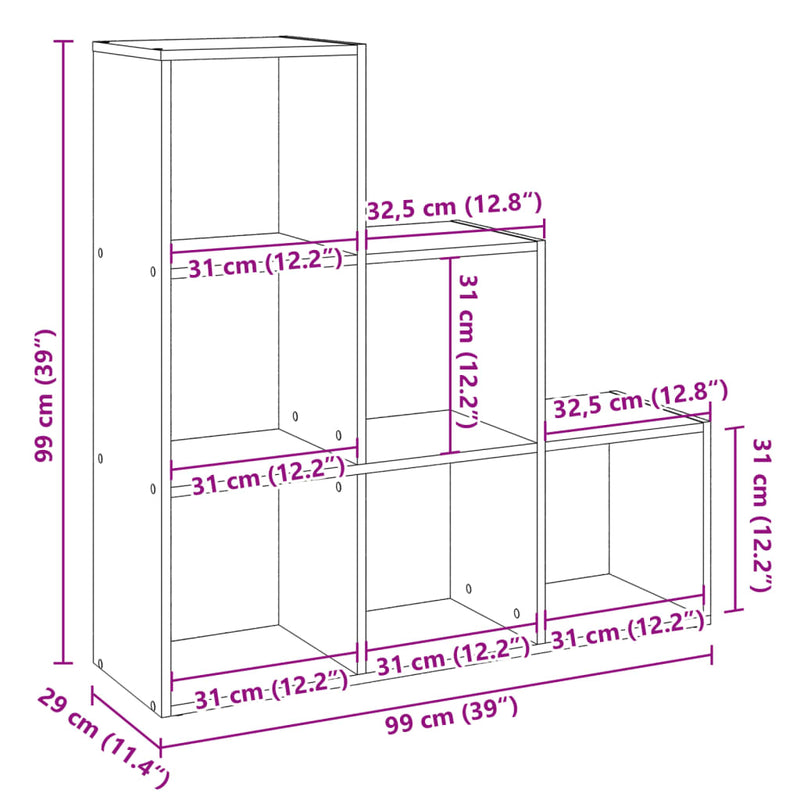 Raumteiler-Bücherregal 3 Etagen Schwarz 99x29x99 cm