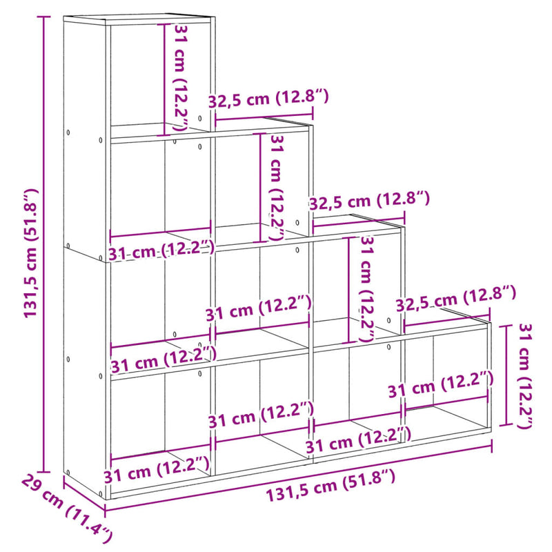 Raumteiler-Bücherregal 4 Stufen Weiß 131,5x29x131,5 cm