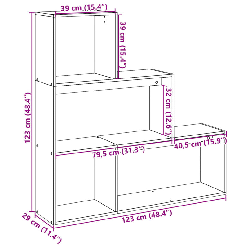 Raumteiler-Bücherregal 3 Stufen Weiß 123x29x123cm Holzwerkstoff