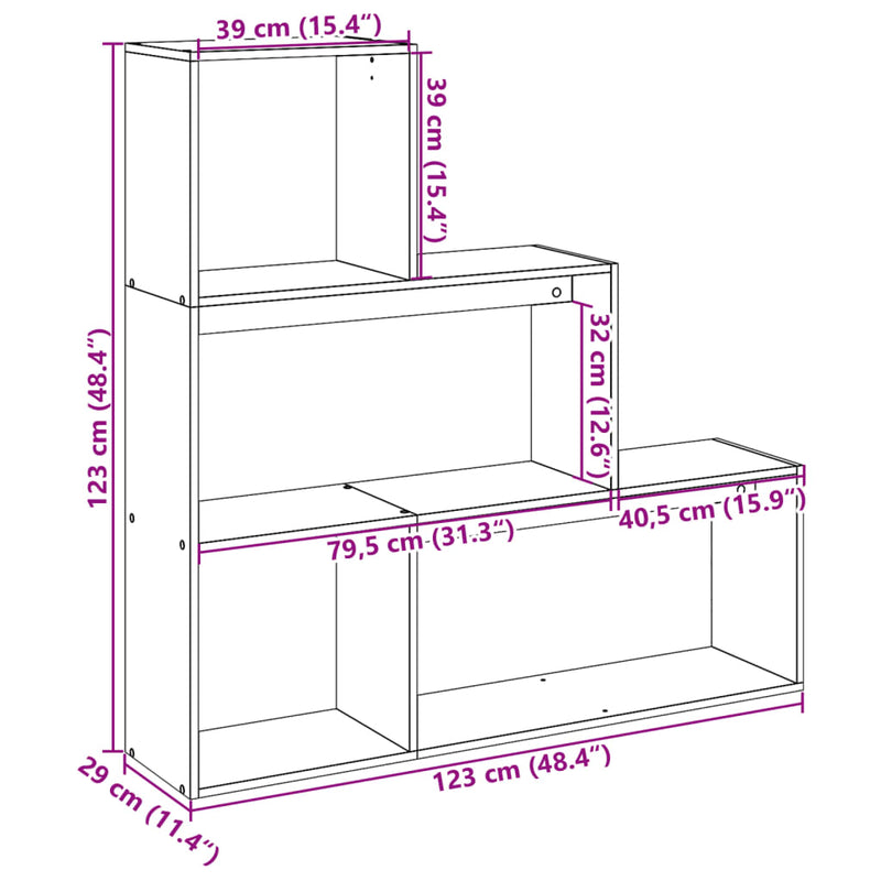 Raumteiler-Bücherregal 3 Stufen Betongrau 123x29x123 cm