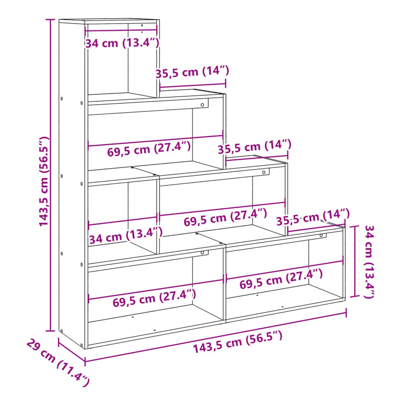 Raumteiler-Bücherregal 4 Stufen Artisan-Eiche 143,5x29x143,5 cm