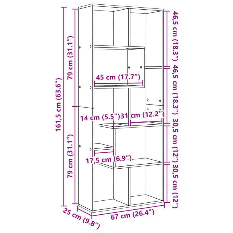 Raumteiler-Bücherregal Sonoma-Eiche 67x25x161,5cm Holzwerkstoff