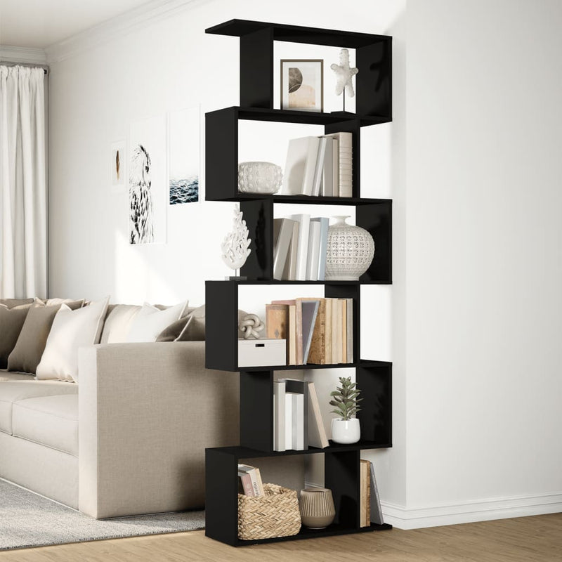 Raumteiler-Bücherregal 6 Etagen Schwarz 70x24x193 cm