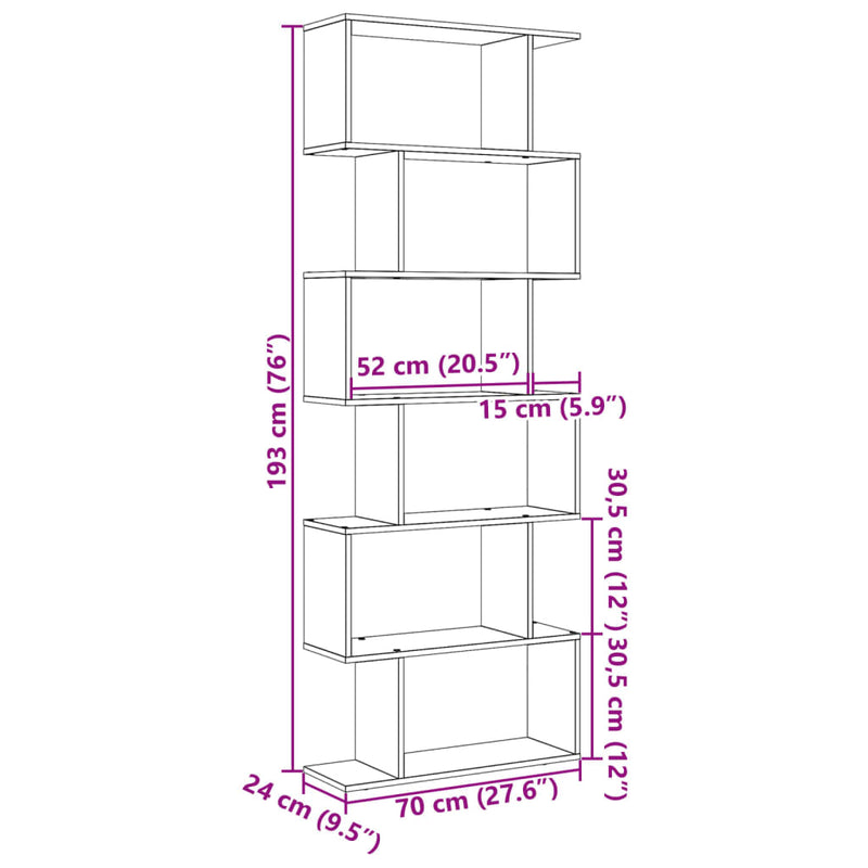 Raumteiler-Bücherregal 6 Etagen Räuchereiche 70x24x193 cm