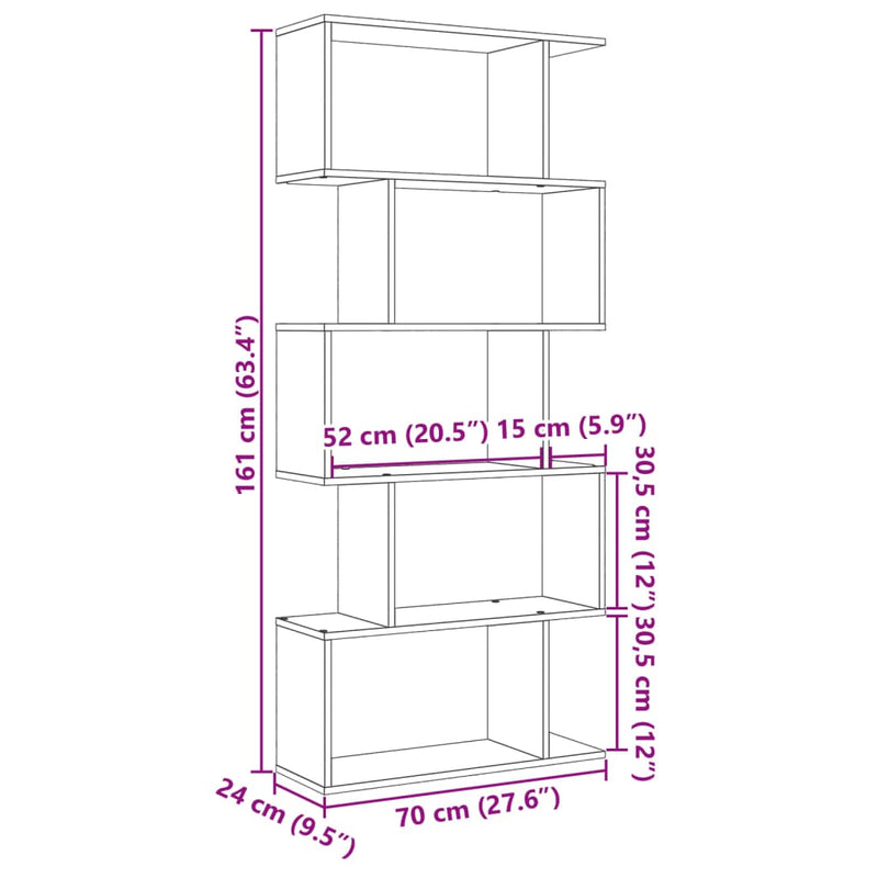 Raumteiler-Bücherregal 5 Etagen Betongrau 70x24x161 cm