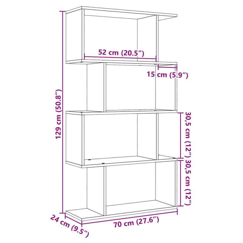 Raumteiler-Bücherregal 4 Böden Grau Sonoma 70x24x129 cm