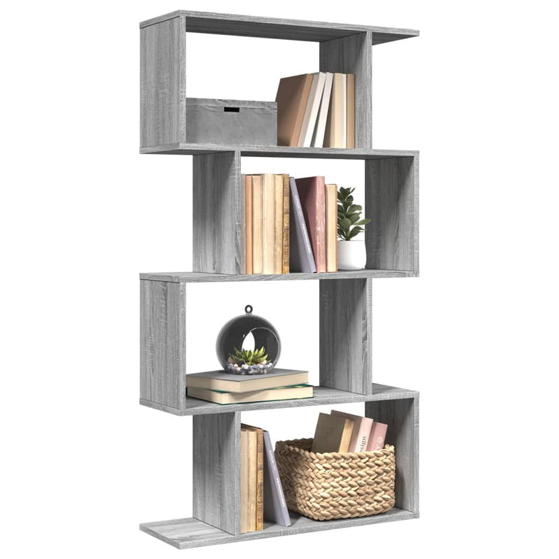 Raumteiler-Bücherregal 4 Böden Grau Sonoma 70x24x129 cm