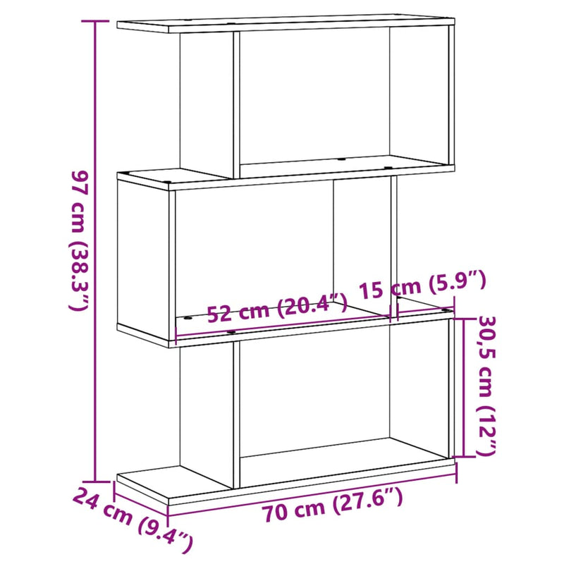 Raumteiler-Bücherregal 3 Fächer Weiß 70x24x97 cm Holzwerkstoff