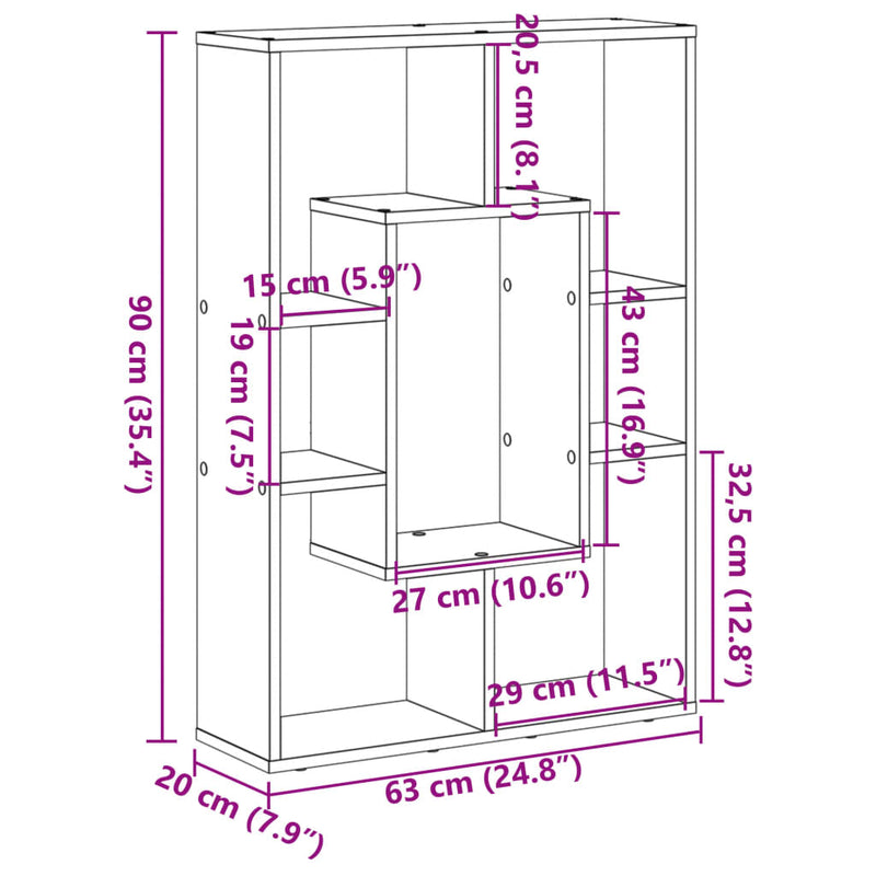 Bücherregal Schwarz 63x20x90 cm Holzwerkstoff