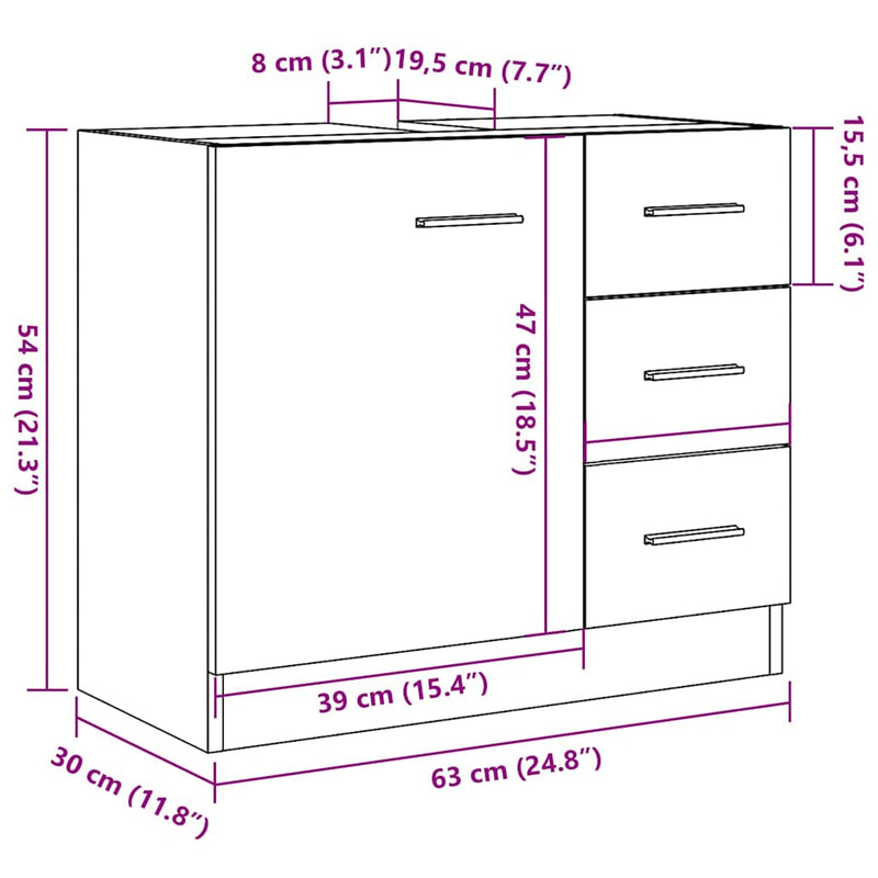 Waschbeckenunterschrank Betongrau 63x30x54 cm Holzwerkstoff