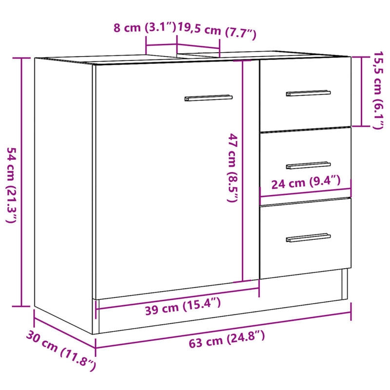 Waschbeckenschrank Artisan-Eiche 63x30x54 cm Holzwerkstoff