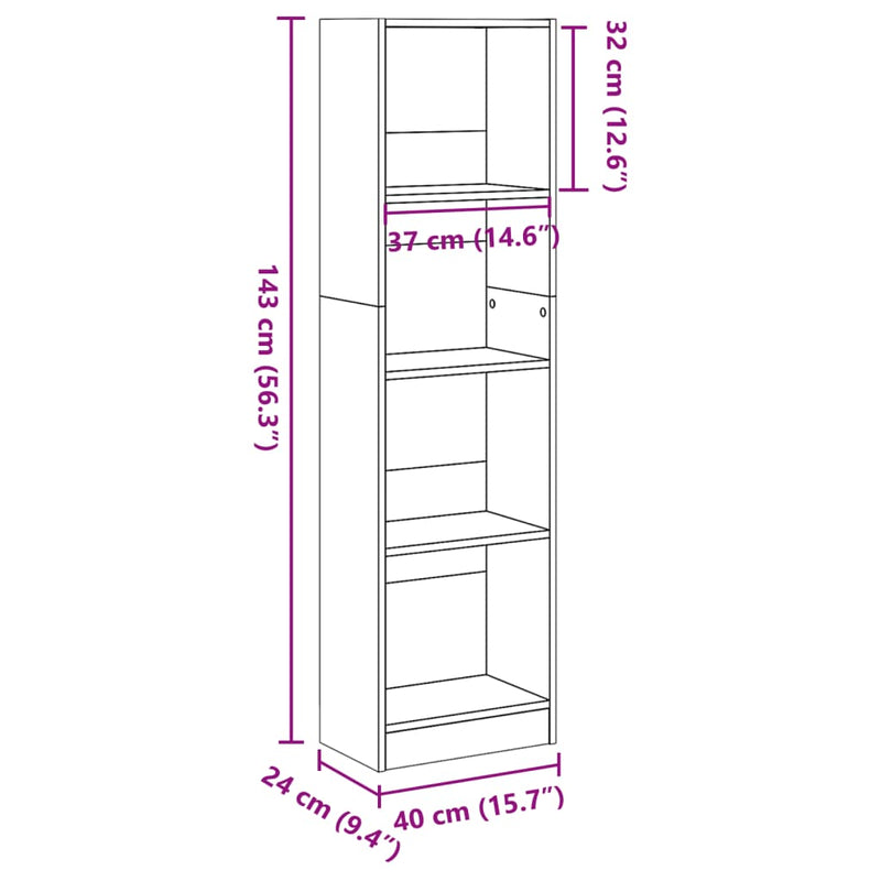 Bücherregal Betongrau 40x24x143 cm Holzwerkstoff