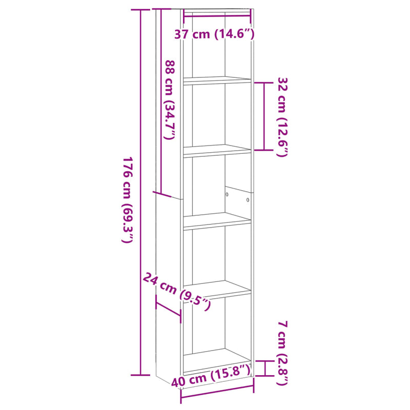 Bücherregal Grau Sonoma 40x24x176 cm Holzwerkstoff