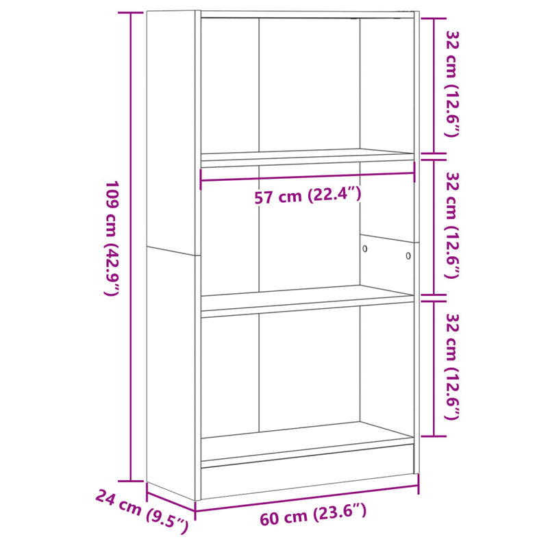 Bücherregal Schwarz 60x24x109 cm Holzwerkstoff