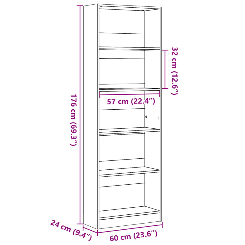 Bücherregal Sonoma-Eiche 60x24x176 cm Holzwerkstoff