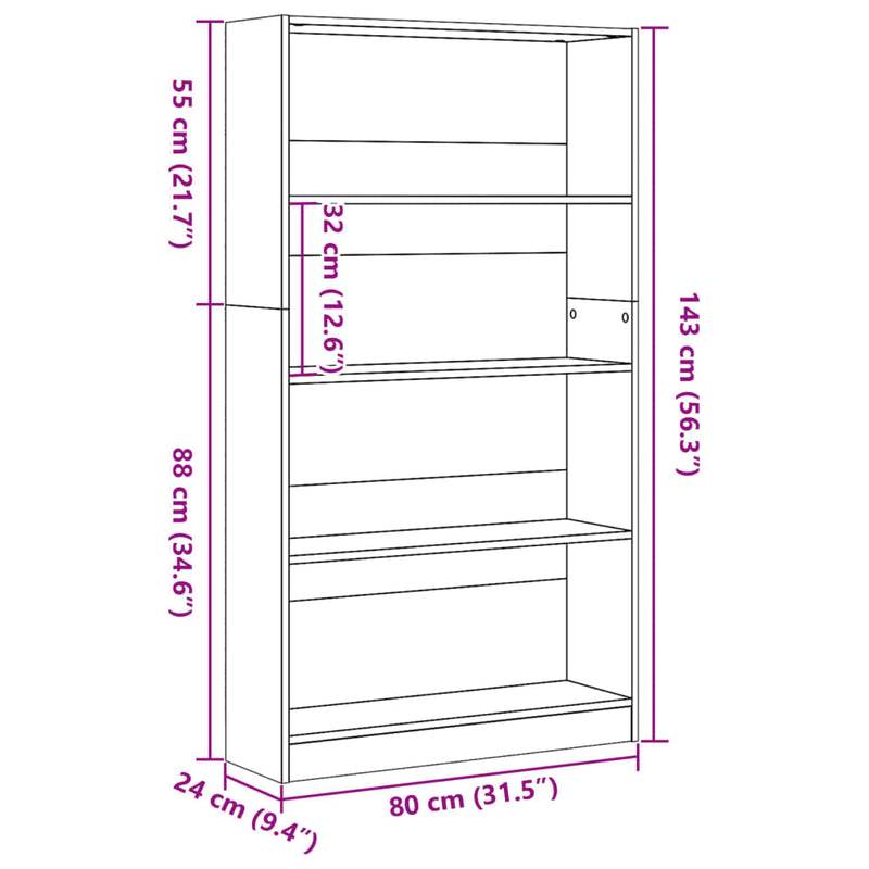 Bücherregal Sonoma-Eiche 80x24x143 cm Holzwerkstoff