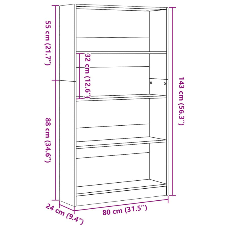 Bücherregal Artisan-Eiche 80x24x143 cm Holzwerkstoff