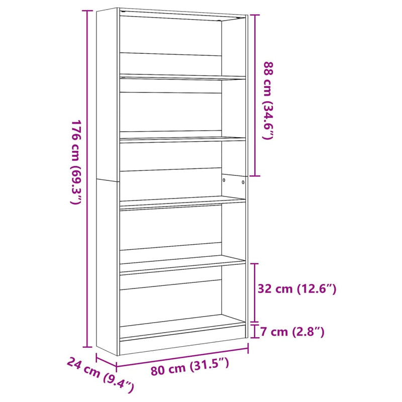 Bücherregal Schwarz 80x24x176 cm Holzwerkstoff