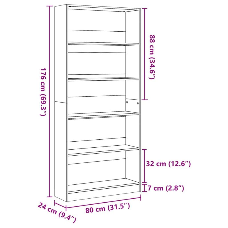 Bücherregal Räuchereiche 80x24x176 cm Holzwerkstoff