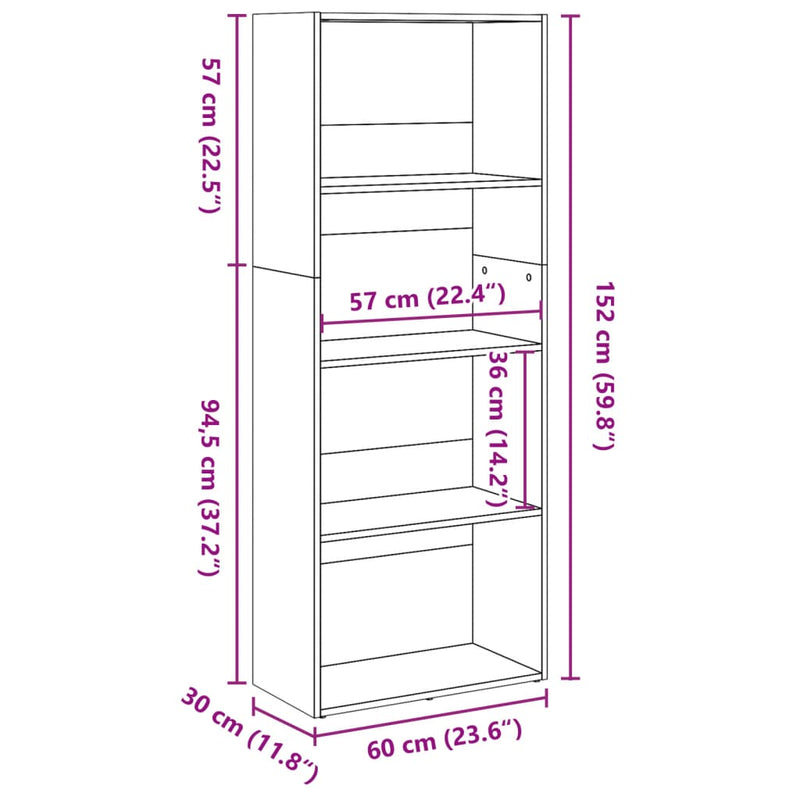 Bücherregal Weiß 60x30x152 cm Holzwerkstoff