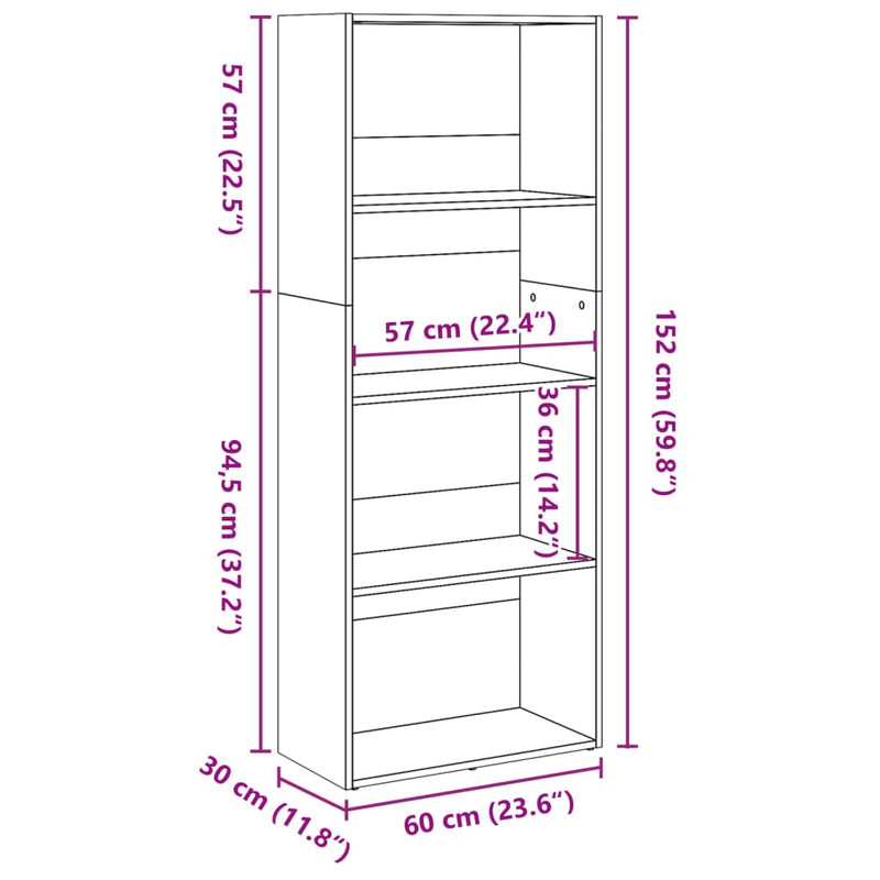 Bücherregal Sonoma-Eiche 60x30x152 cm Holzwerkstoff