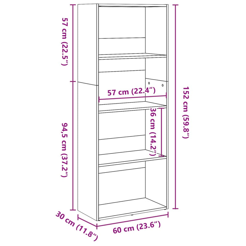 Bücherregal Braun Eichen-Optik 60x30x152 cm Holzwerkstoff