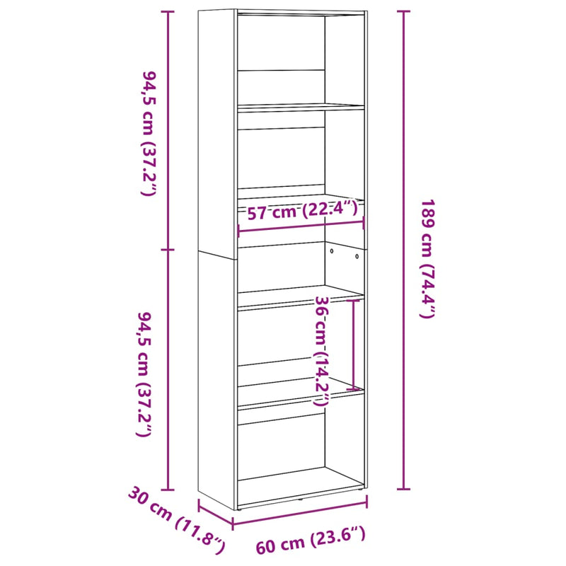 Bücherregal Schwarz 60x30x189 cm Holzwerkstoff