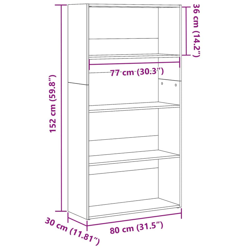 Bücherregal Weiß 80x30x152 cm Holzwerkstoff