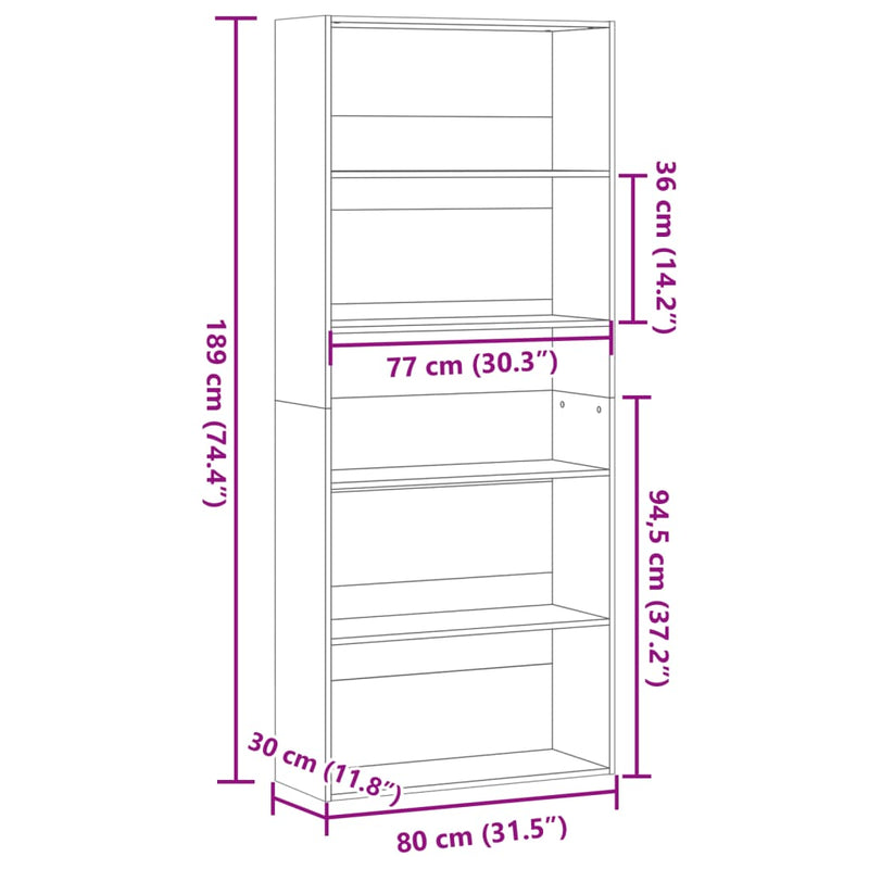 Bücherregal Altholz-Optik 80x30x189 cm Holzwerkstoff