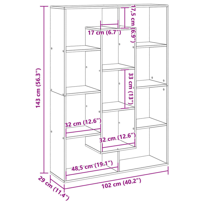 Bücherregal Grau Sonoma 102x29x143 cm Holzwerkstoff