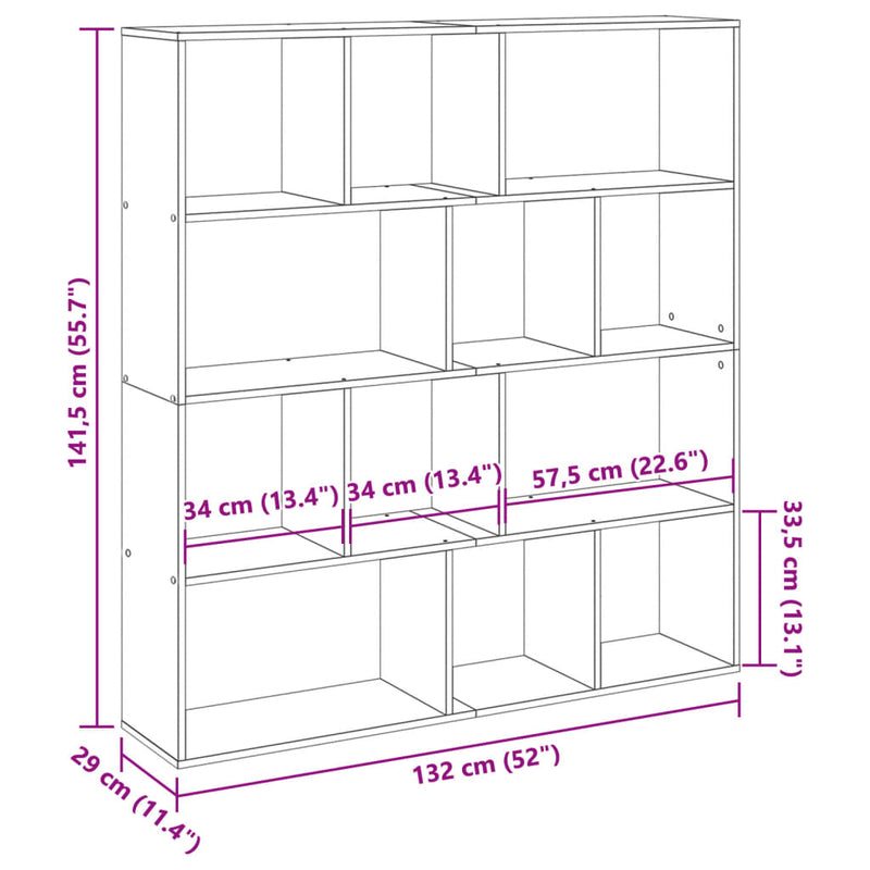 Bücherregal Sonoma-Eiche 132x29x141,5 cm Holzwerkstoff