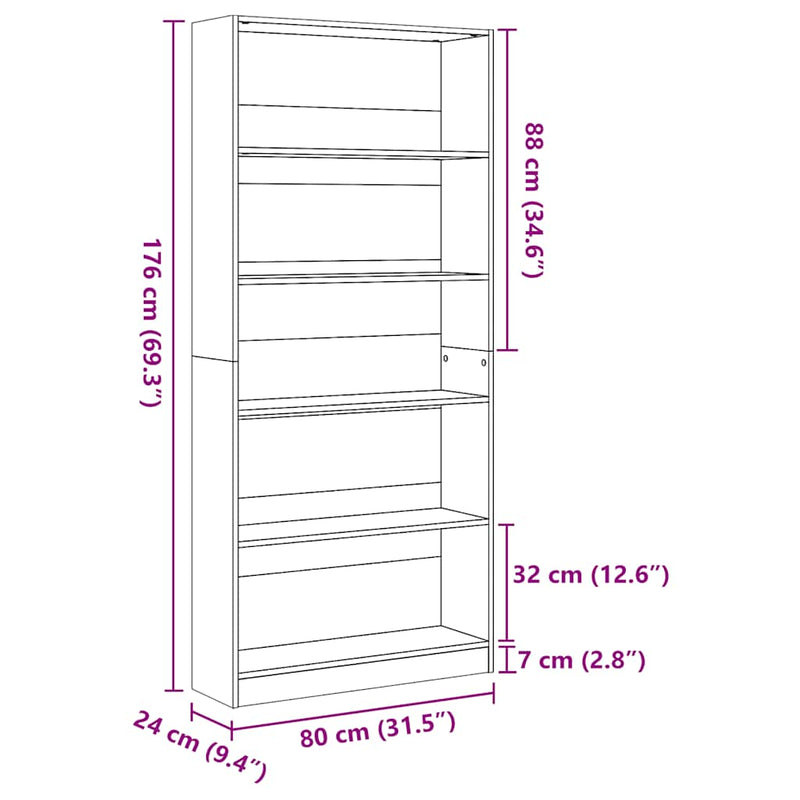 Bücherregal Hochglanz-Weiß 80x24x176 cm Holzwerkstoff