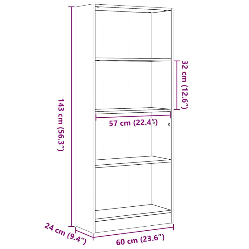 Bücherregal Hochglanz-Weiß 60x24x143 cm Holzwerkstoff