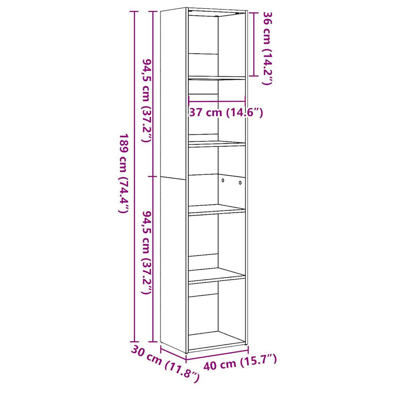 Bücherregal Hochglanz-Weiß 40x30x189 cm Holzwerkstoff