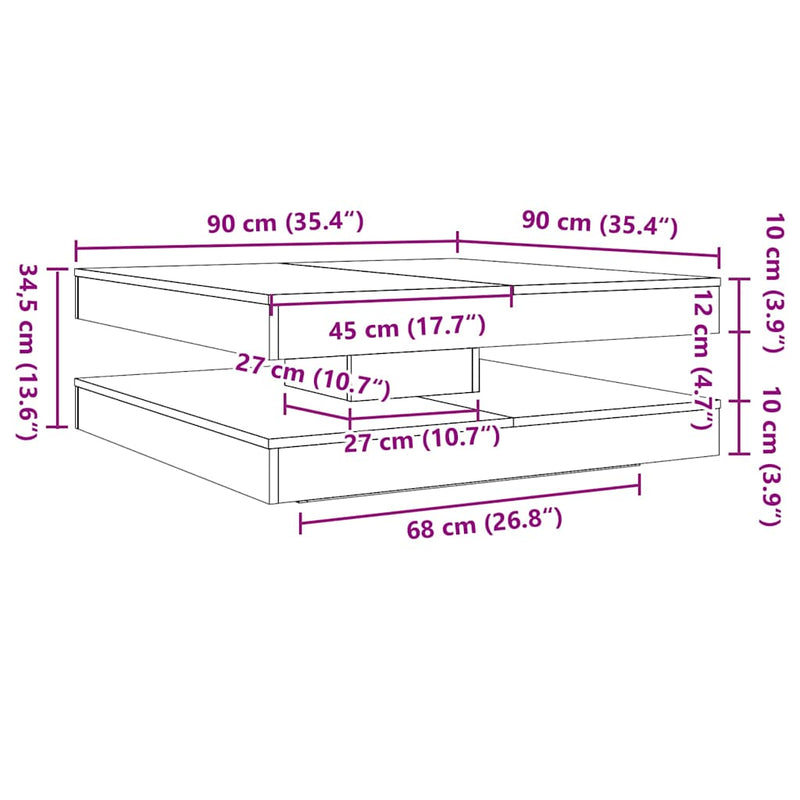 Couchtisch 360-Grad Drehbar Weiß 90x90x34,5 cm