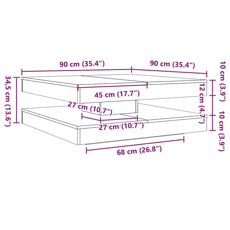 Couchtisch 360-Grad Drehbar Räuchereiche 90x90x34,5 cm