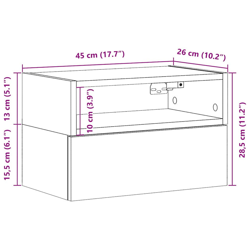 Wand-Nachttisch Betongrau 45x26x28,5 cm