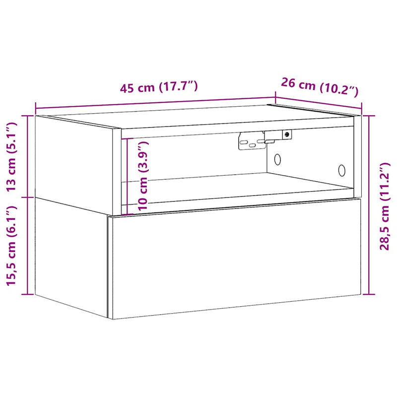 Wand-Nachttisch Altholz-Optik 45x26x28,5 cm