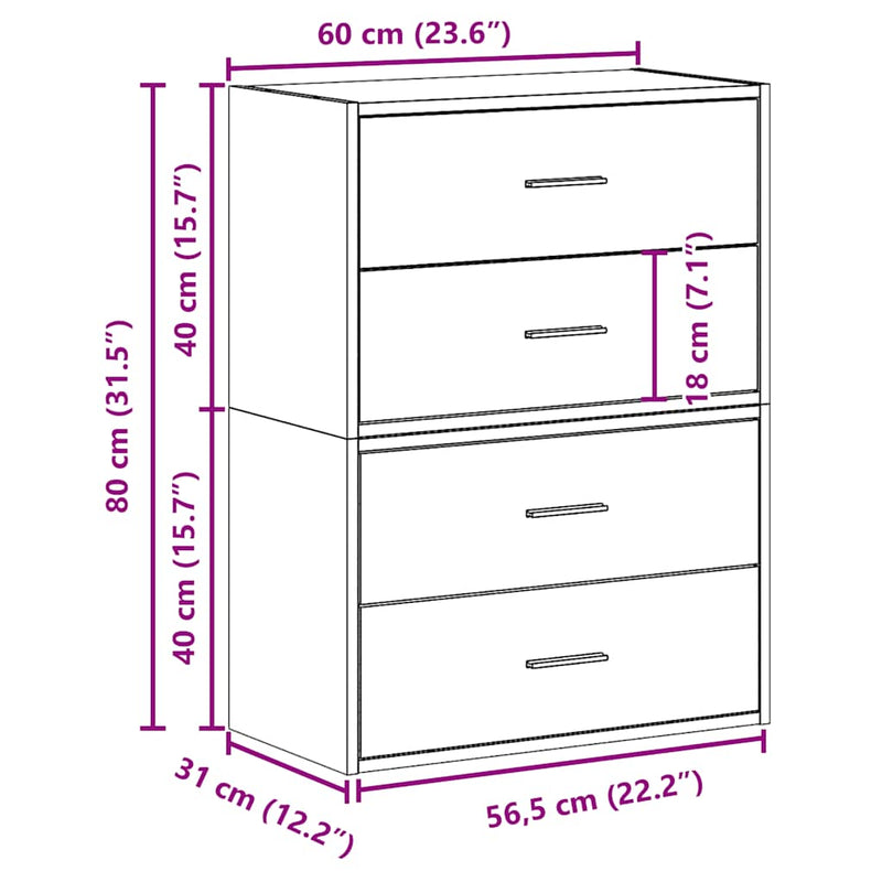 Schränke mit 2 Schubladen 2 Stk. Braun Eichen-Optik 60x31x40 cm