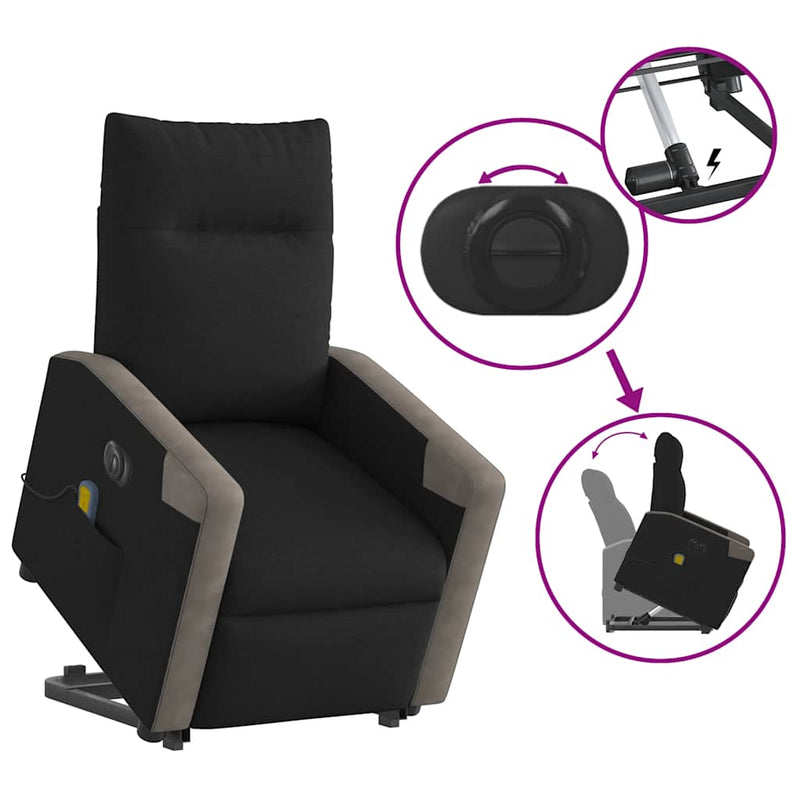 Elektrischer Massagesessel Mit Aufstehhilfe Stoff Schwarz