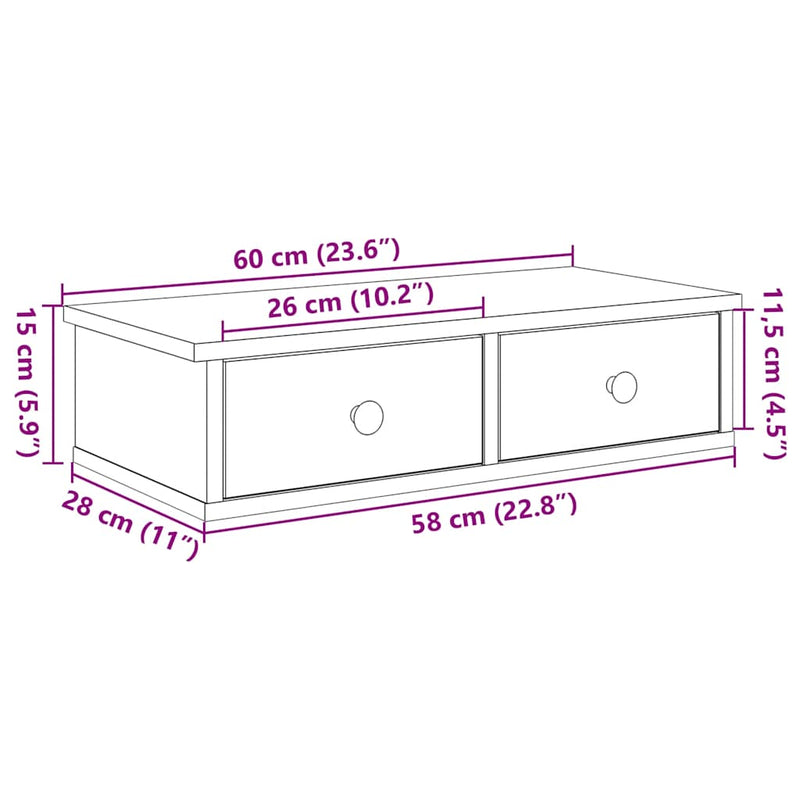 Wandregal mit Schubladen Grau Sonoma 60x25x15 cm Holzwerkstoff