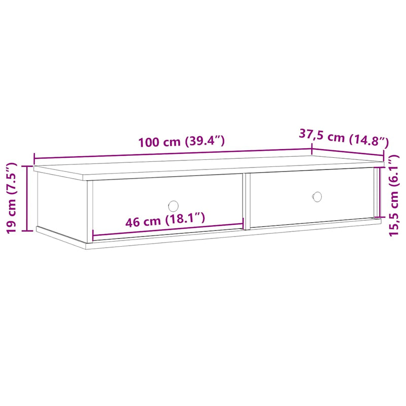 Wandregal mit Schubladen Schwarz 100x37,5x19 cm Holzwerkstoff