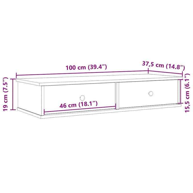 Wandregal mit Schubladen Betongrau 100x37,5x19 cm Holzwerkstoff