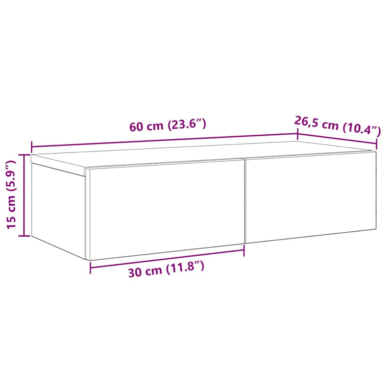 Wandregal mit Schubladen Grau Sonoma 60x26,5x15cm Holzwerkstoff