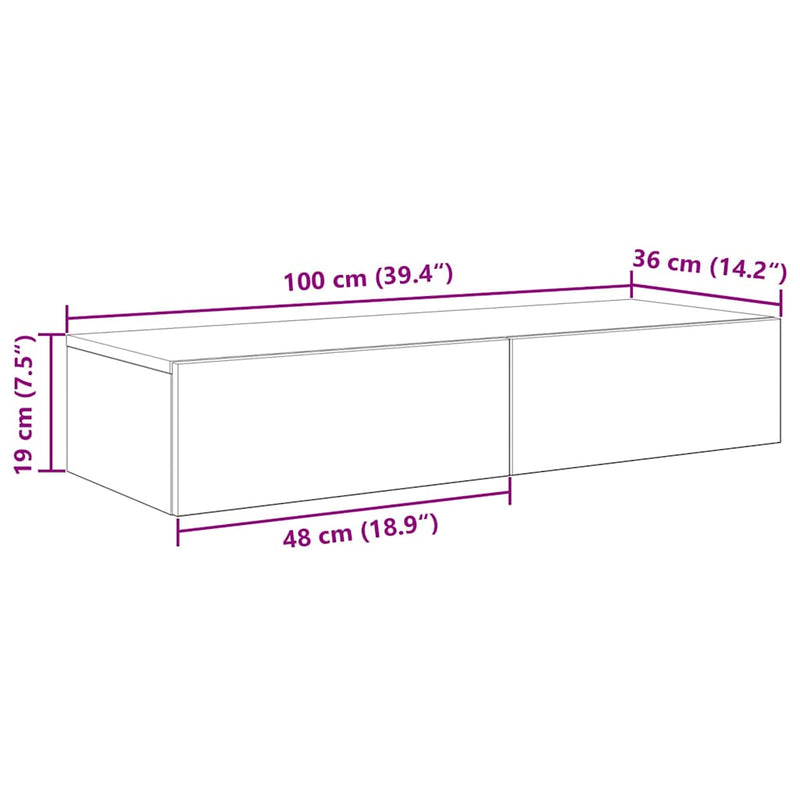 Wandregal mit Schubladen Schwarz 100x36x19 cm Holzwerkstoff