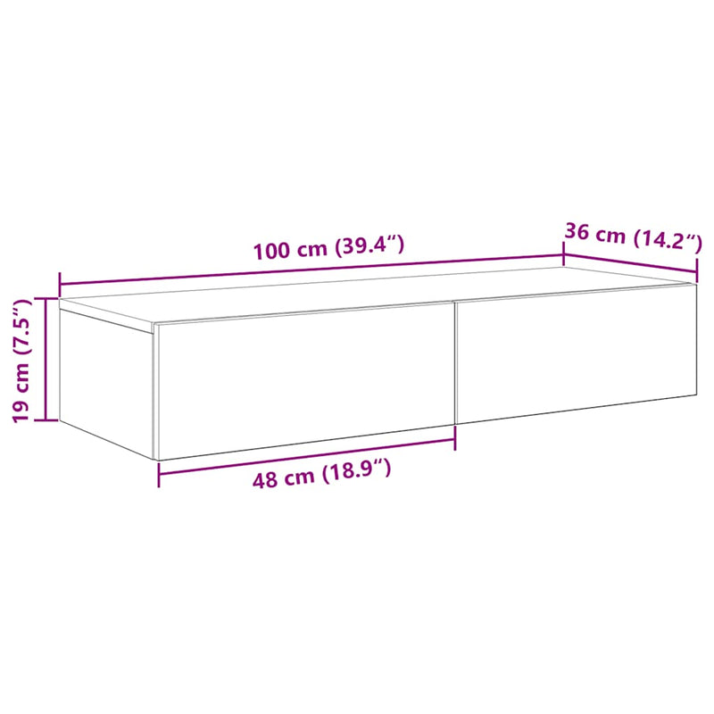 Wandregal mit Schubladen Betongrau 100x36x19 cm Holzwerkstoff