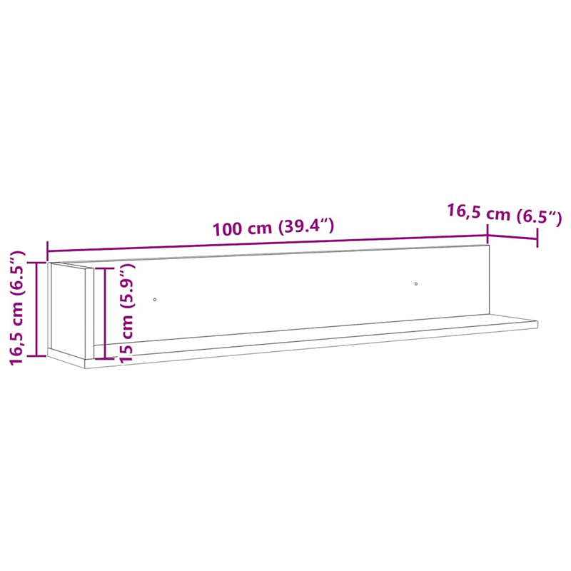 Wandregale 2 Stk. Grau Sonoma 100x16,5x16,5 cm Holzwerkstoff