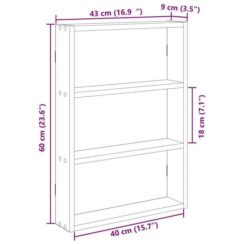 Wandregal Schwarz 43x9x60 cm Holzwerkstoff